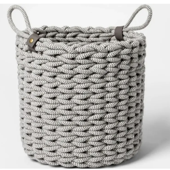 Set of 2 - Project 62 Coiled Rope Fishtail Weave Basket with Faux Leather Accent - Picture 2 of 7